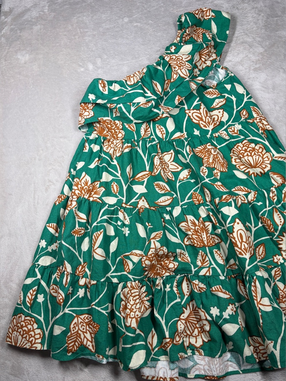 Sezane Leanore Gemini Floral Print One Shoulder Tiered Ruffle Green Dress 34 XS - Picture 12 of 16